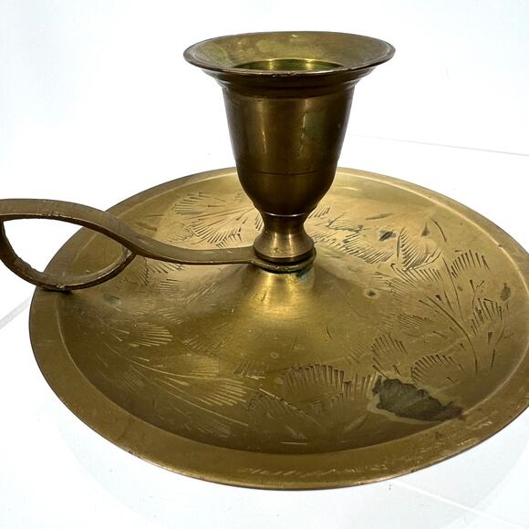 Vintage Pair of Brass Chamberstick Taper Candle Holders India - Picture 3 of 7